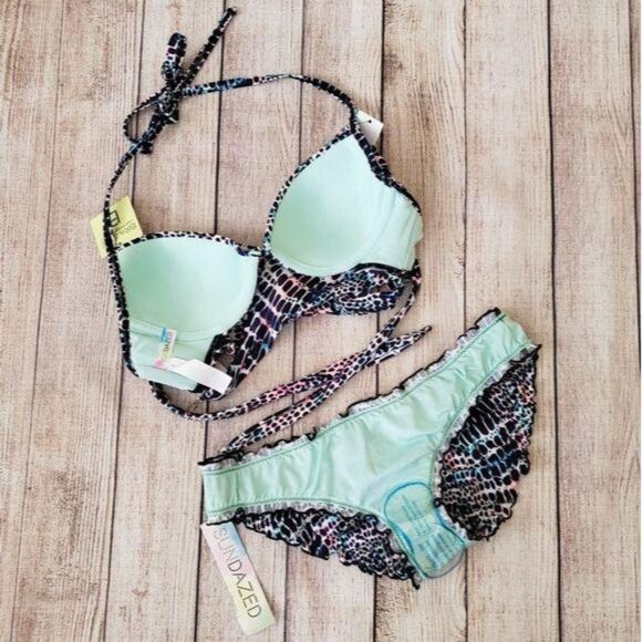 Sundazed Modern Animal Print Simon Halter Top & Mermaid Ruffle Bottom Bikini Set - Picture 9 of 11